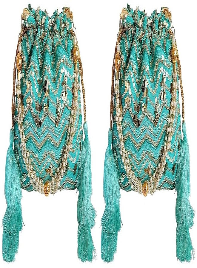 DUCHESS Women Turquoise Potli Bag (Pack of 2)